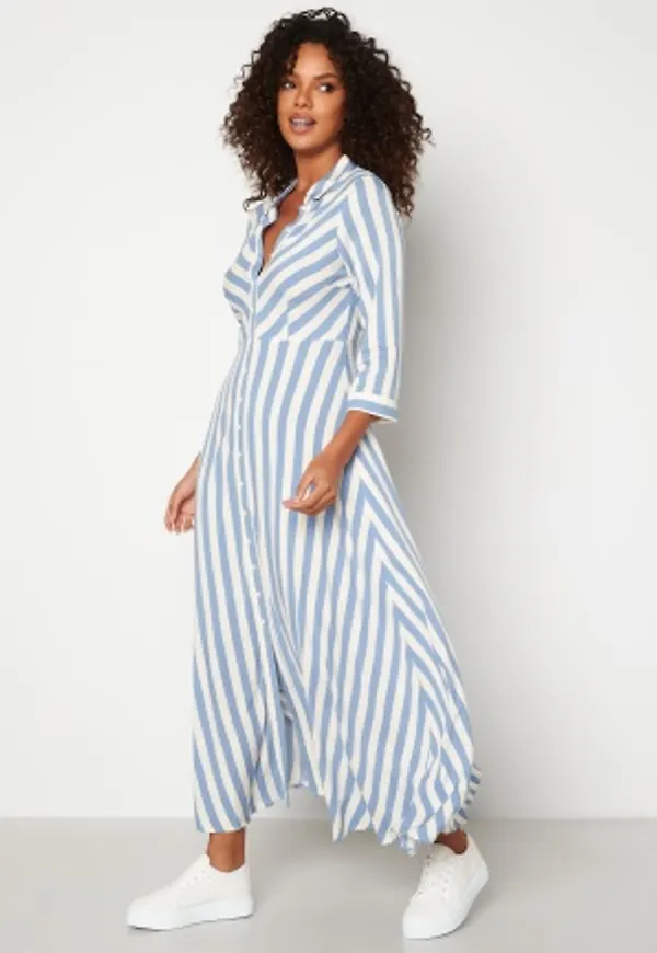 Y.A.S Savanna Long Shirt Dress Dusty Blue Stripes:E XS