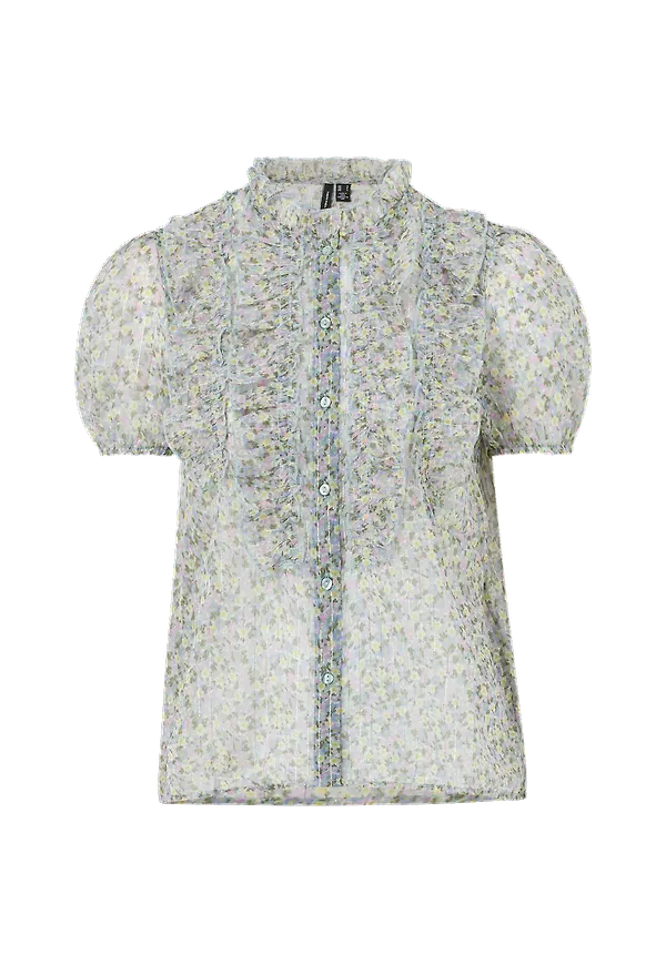 Vero Moda - Blus vmMira S/S Frill Shirt - Blå