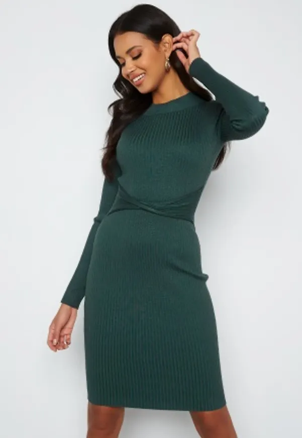 BUBBLEROOM Minna knitted front twist dress Green L
