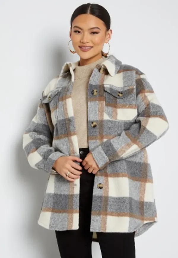VERO MODA Callyutility Check Wool Jacket Light Grey Melange XL
