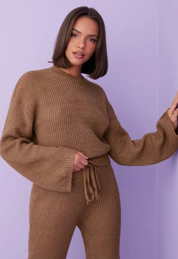 Missguided Recycled Wide Sleeve Jumper Stickade tröjor Mocha