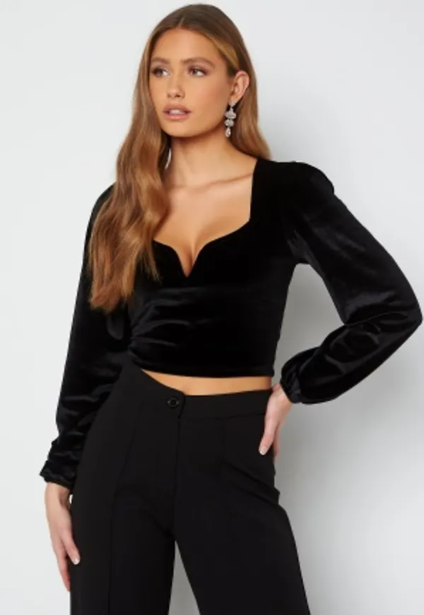 BUBBLEROOM Rudina puff sleeve velvet top Black L
