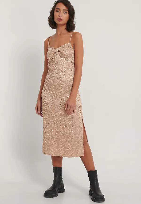 NA-KD Trend Midiklänning Med Struktur - Beige