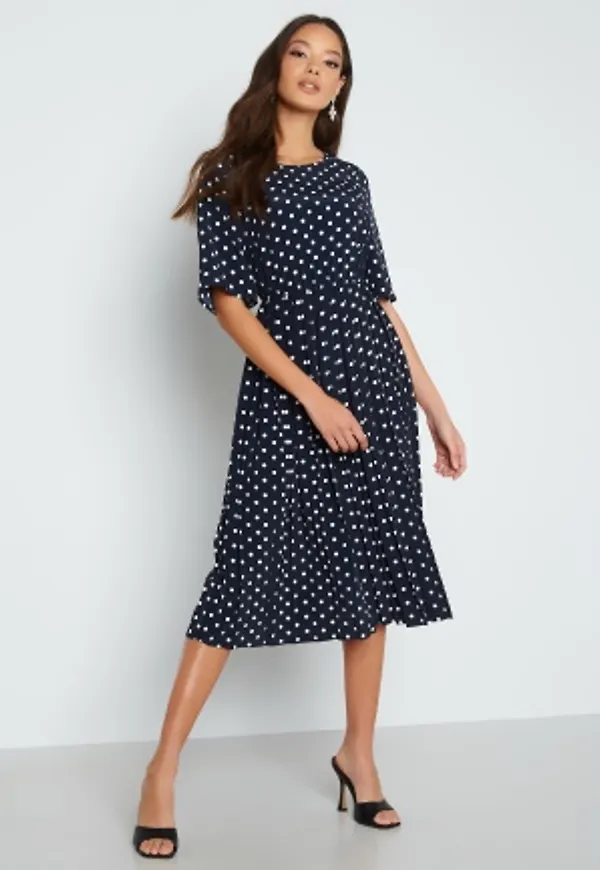Happy Holly Eloise pleated dress Dark blue / Dotted 32/34