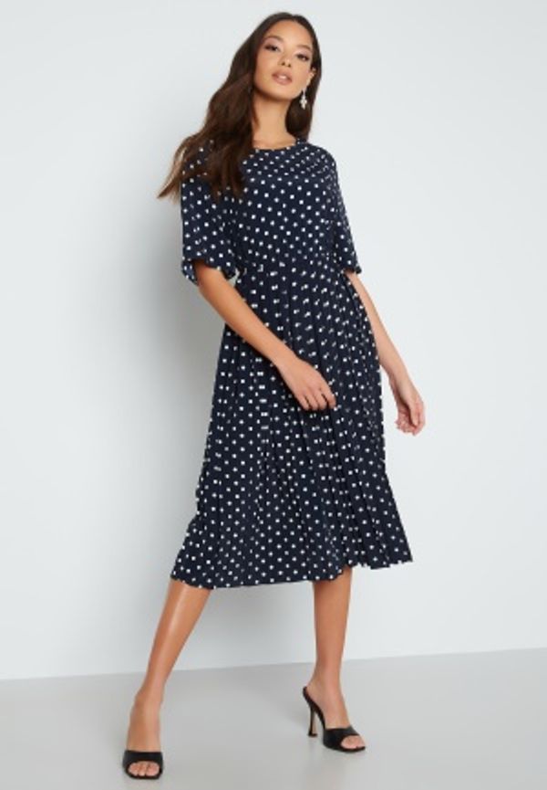 Happy Holly Eloise pleated dress Dark blue / Dotted 32/34