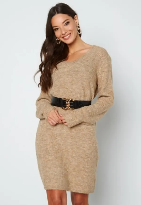 Pieces Ellen V-neck Knit Dress Silver Mink M
