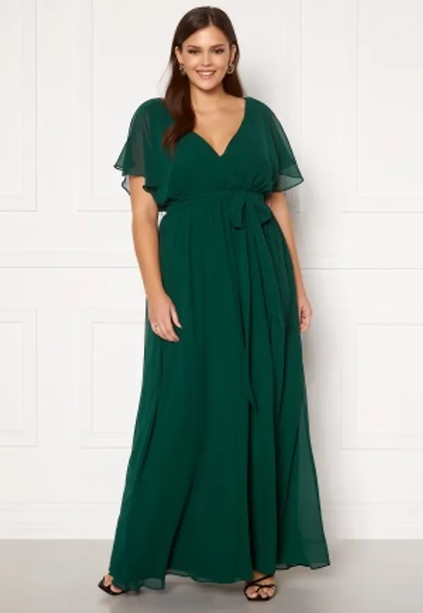 Goddiva Curve Flutter Sleeve Chiffon Maxi Curve Dress Green 54 (UK26)
