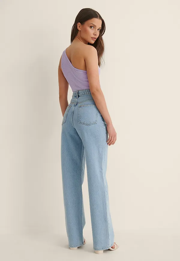Anna Briand x NA-KD Hög Midjepassform Jeans Med Raka Ben - Blue