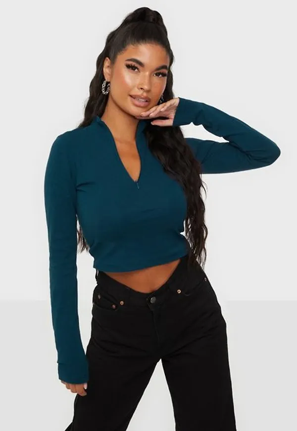 NLY Trend LS Sporty Zip Top Långärmade toppar Mörk Blå