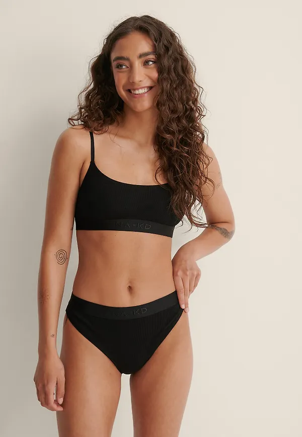 NA-KD Lingerie Ribbstickade Bomullstrosor - Black