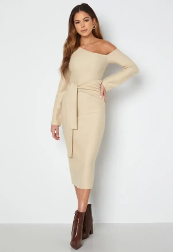 BUBBLEROOM Odette knitted peaky shoulder dress Beige S