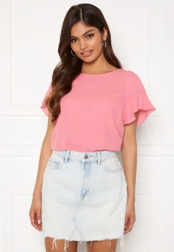 VILA Lucy S/S Flounce Top Wild Rose S