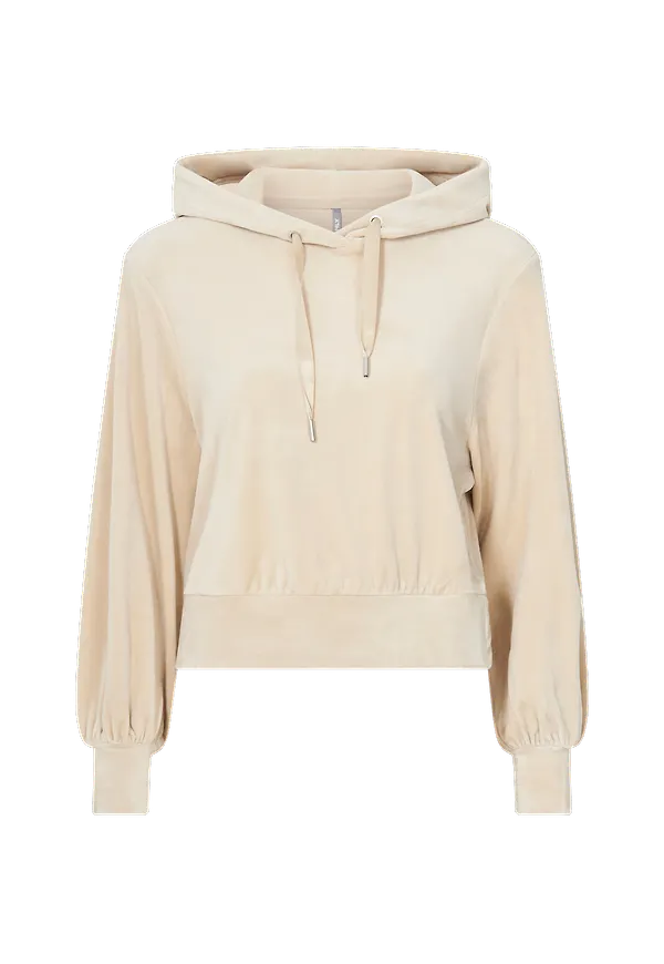 Only - Velourtröja onlLaya L/S Hood Velvet Swt - Beige