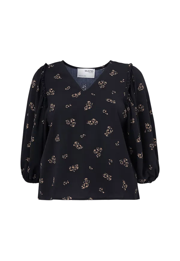 Selected FEMME CURVE - Blus slfMarli 3/4 Aop Top Curve - Svart