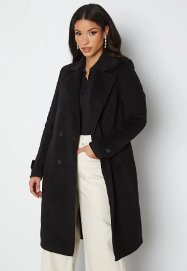 FOREVER NEW Jane Felled Wrap Coat Black 34
