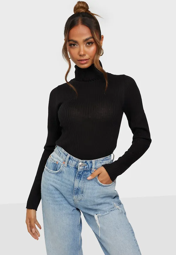 Selected Femme - Polotröjor - Black - Slfcostina Ls Knit Rib Rollneck B N - Tröjor - Turtlenecks