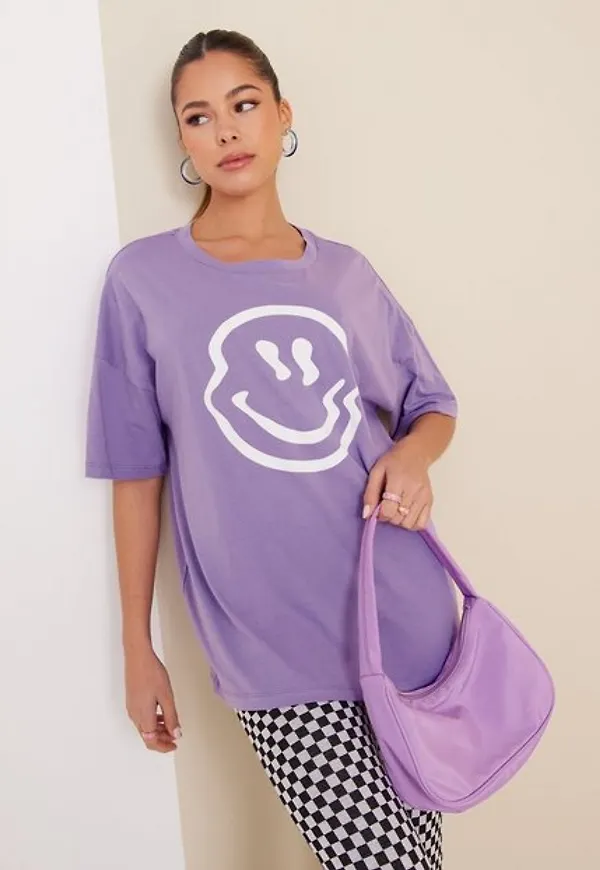 Noisy May Nmida S/S O-Neck Top Wmo T-shirts Chalk Violet Smiley