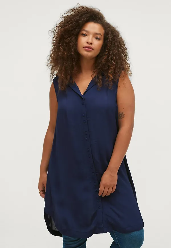 Zizzi - Långskjorta xAllie S/L Long Shirt - Blå
