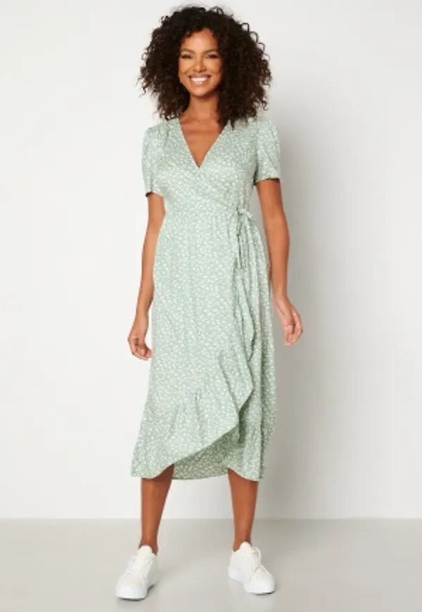 Happy Holly Evie puff sleeve wrap dress Green / Patterned 40/42