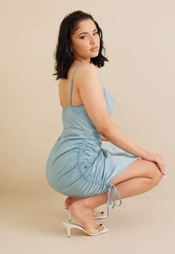 Missguided Ruched Side Asym Mini Dress Satin Fodralklänningar