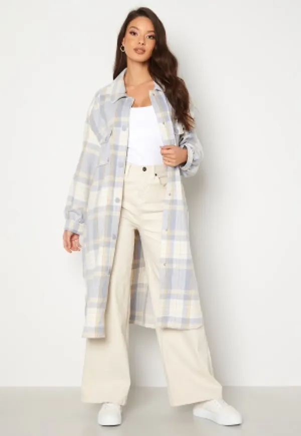 ONLY Houston Check Long Shaket Pearl Blue Checks:- L