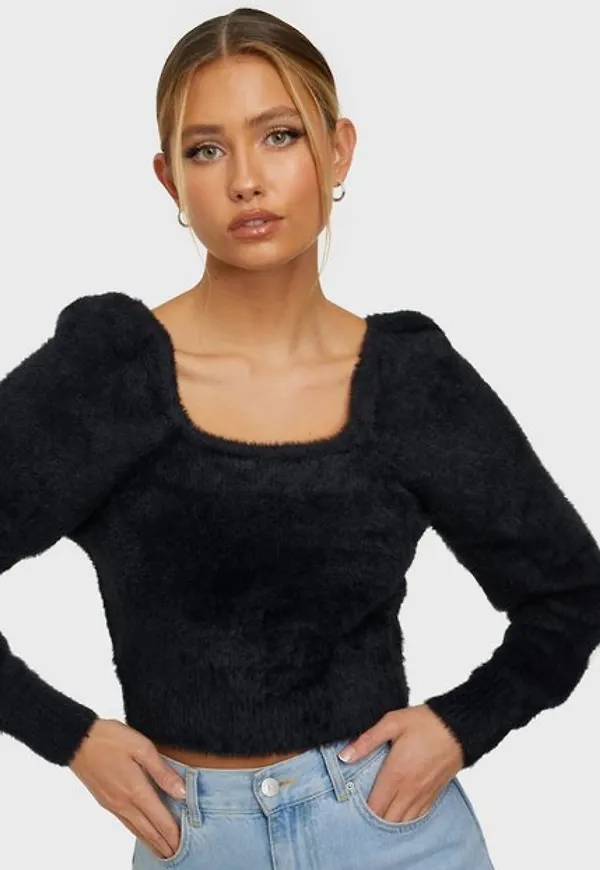 Only Onlpiumo L/S Squareneck Pullover Kn Stickade tröjor Black