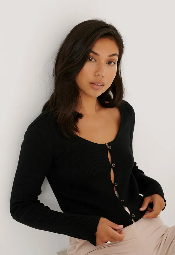 NA-KD Stickad Cardigan - Black
