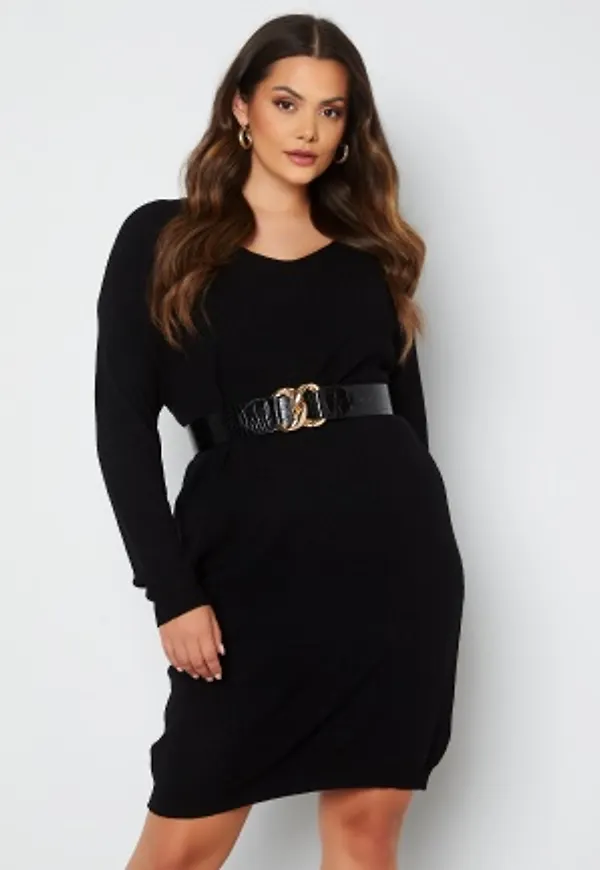 Only Carmakoma Esly LS V-Neck Knee Dress Black 46/48 (M)