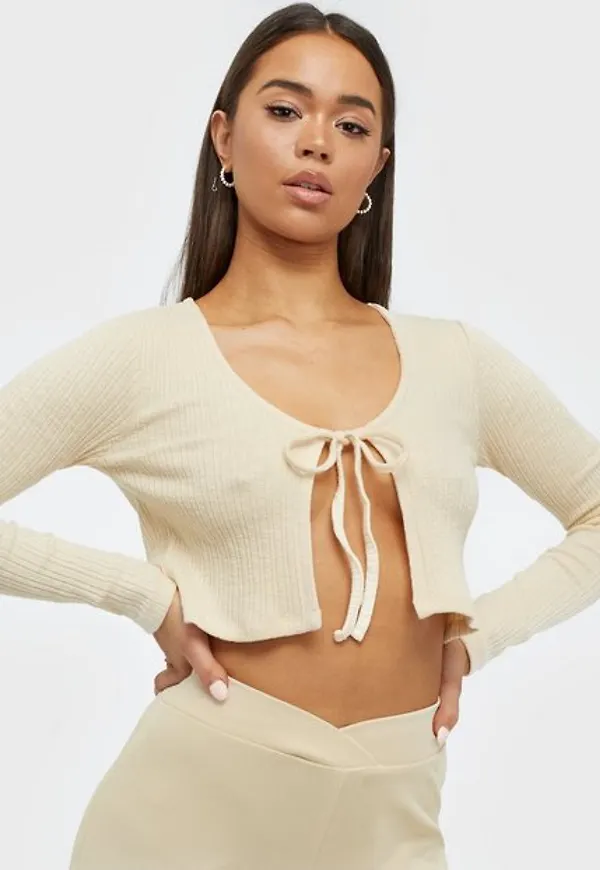 NLY Trend Tie Front Ls Top Långärmade toppar Creme