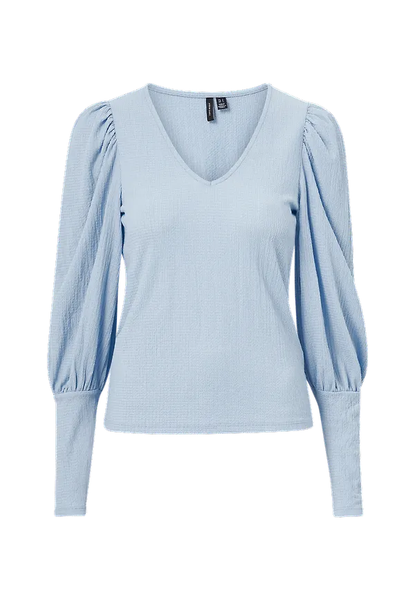 Vero Moda - Topp vmSie L/S V-neck Puff Top Exp - Blå