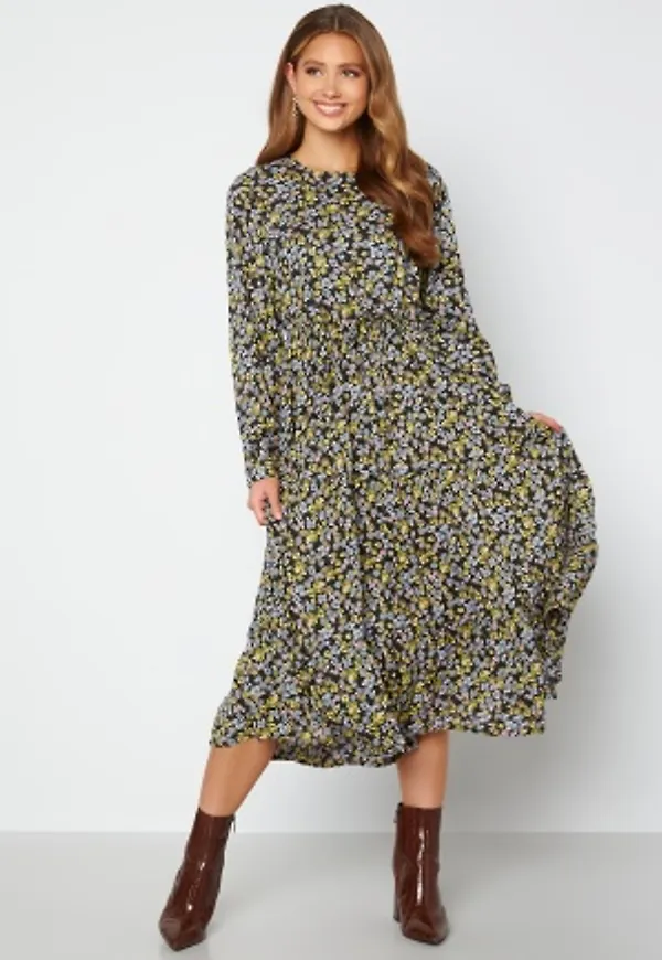Pieces Ellia LS Midi Dress Rosin AOP Flower XS