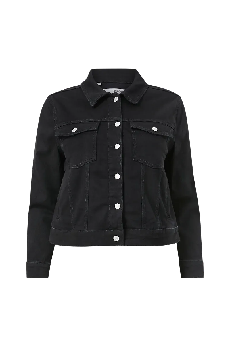 Selected FEMME CURVE - Jeansjacka slfTenna LS Black Denim Jacket Curve - Svart