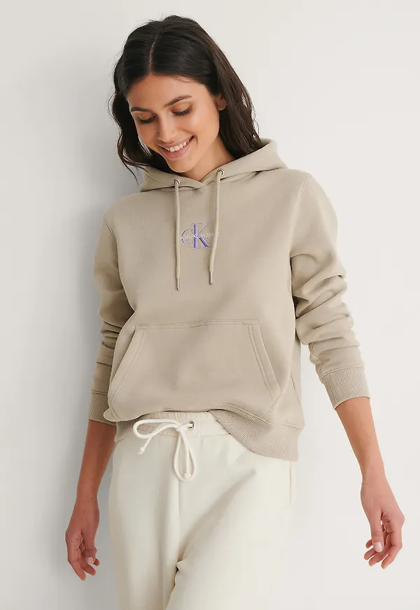 Calvin Klein Hoodie Med Logga - Beige
