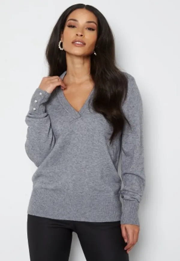 VILA Ril Polo L/S Knit Top Medium Grey Melange XL