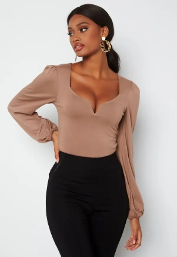 BUBBLEROOM Rudina puff sleeve top Light brown M