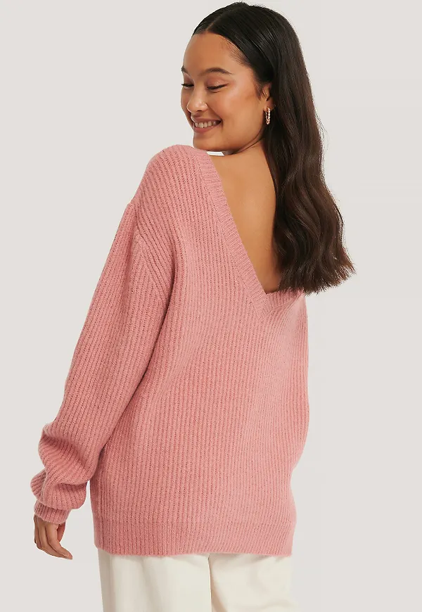 NA-KD Trend Oversize Tröja Med Djup Rygg - Pink