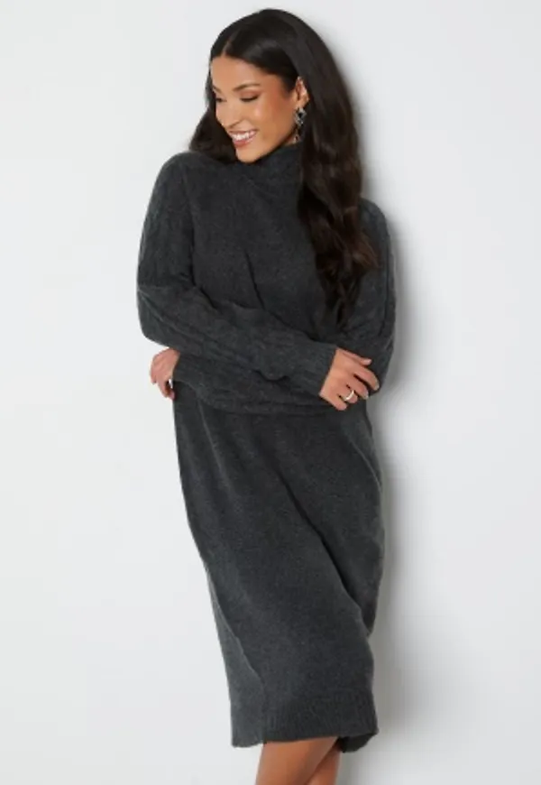 Pieces Funa LS Turtleneck Knit Dress Dark Grey Melange XS