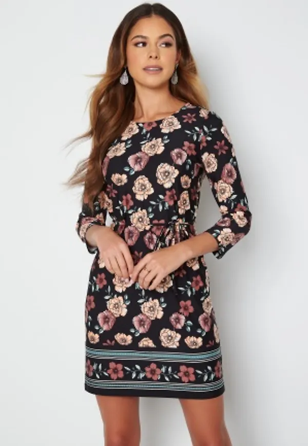 Happy Holly Blenda dress, with belt Black / Floral 32/34S