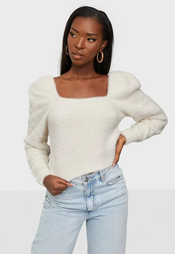 Only Onlpiumo L/S Squareneck Pullover Kn Stickade tröjor Egret