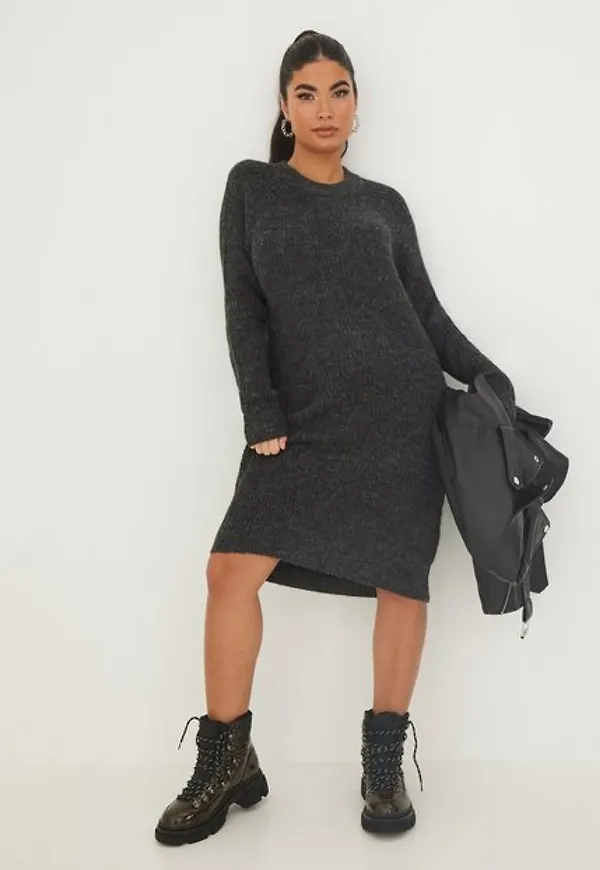 Only Onlvannes L/S Dress Knt Noos Stickade klänningar Dark Grey Melange