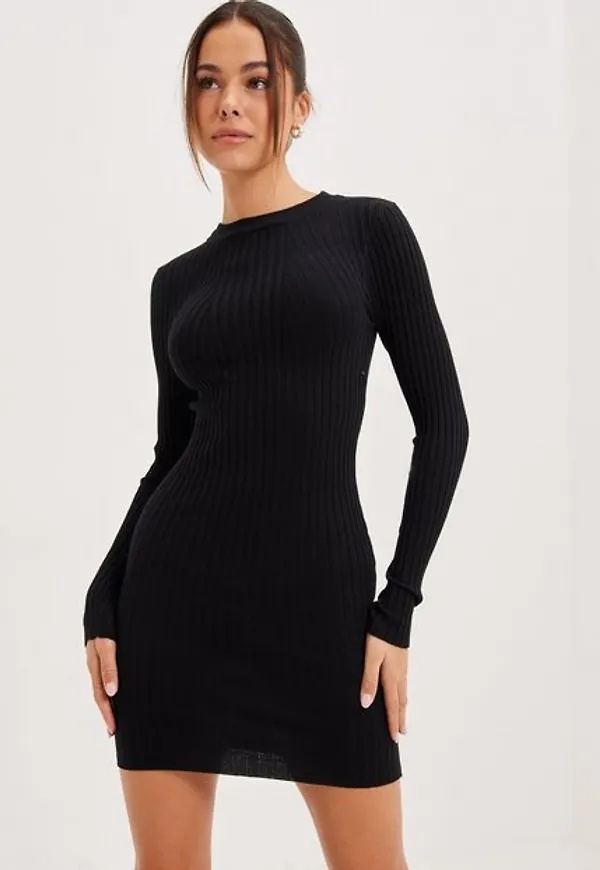 Pieces Pccrista Ls O-Neck Knit Dress Noos Fodralklänningar Black