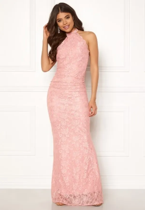 Goddiva High Neck Lace Maxi Dress Blush XL (UK16)