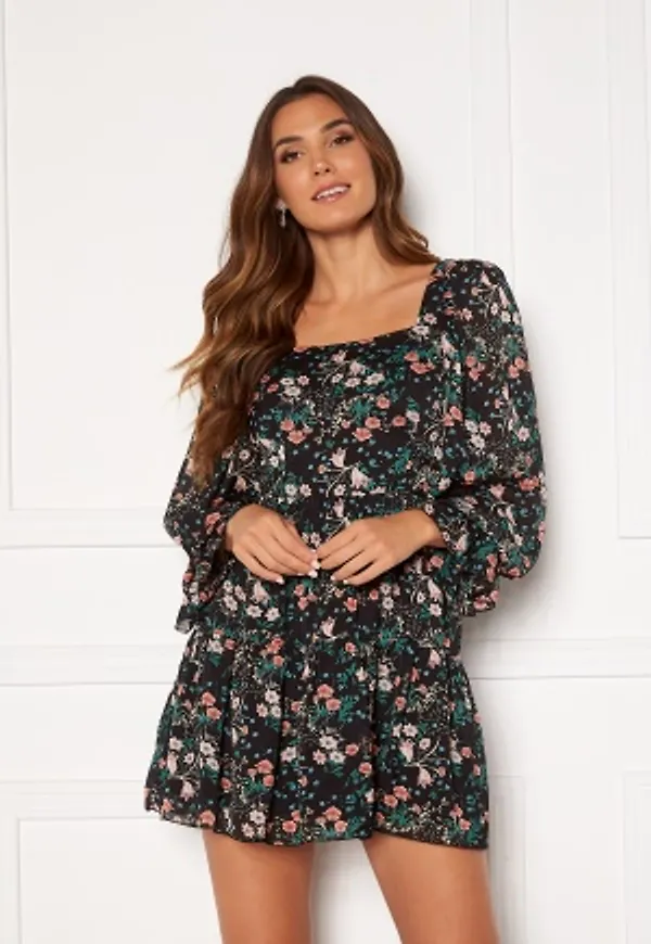 Girl In Mind Charlotte Square Neck Puff Sleeves Dress Black S (UK10)