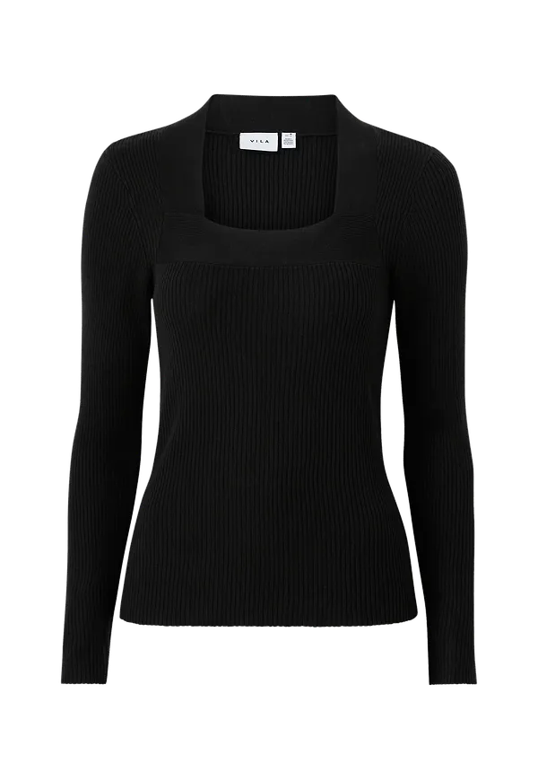 Vila - Tröja viPopsa L/S Square Neck Knit Top - Svart