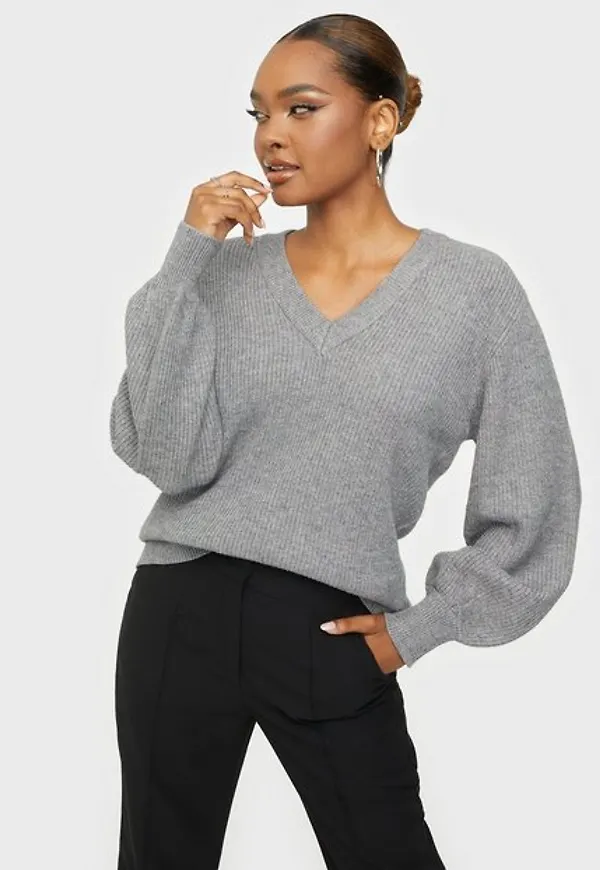 Object Collectors Item Objmalena L/S Knit Pullover Noos Stickade tröjor Medium Grey Melange