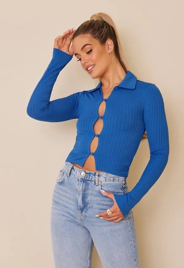 NLY Trend Glam Button Top Långärmade toppar Blå