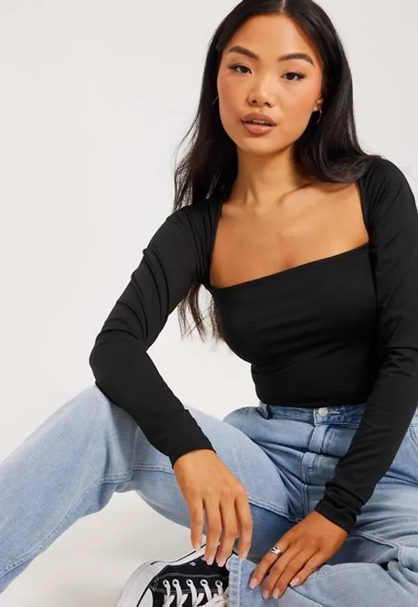 NLY Trend Flirty Square Top Långärmade toppar Svart