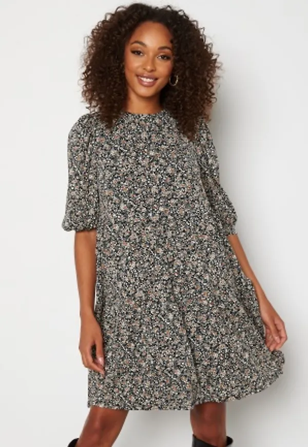 ONLY Pella 2/4 Peplum Dress Black Floral Ditsy S
