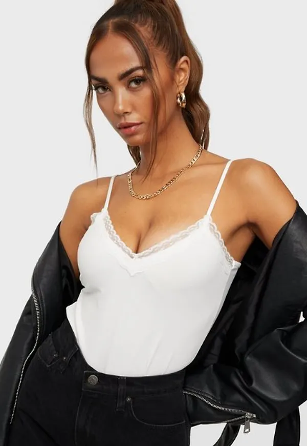 Pieces Pckate Lace Singlet Noos Linnen Vit