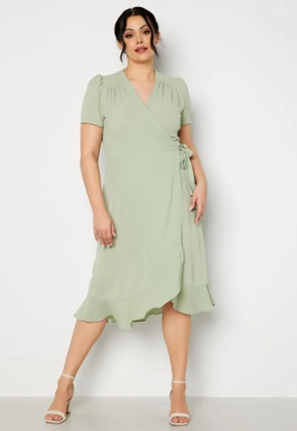 John Zack Curve Short Sleeve Wrap Frill Curve Dress Sage Green 44 (UK16)